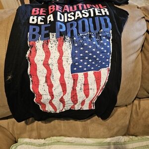 Black Graphic Tank Top with American Flag and 'Be Proud' Slogan